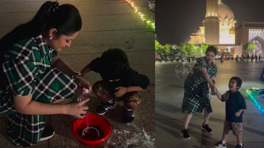 মালয়েশিয়ার রাস্তায় ছেলে রাজ্যের সঙ্গে পরীমনি, ভাইরাল মুহূর্ত