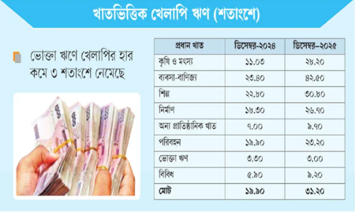 কৃষি ও ব্যবসা খাতে খেলাপি ঋণ বেড়ে ৩১ শতাংশ