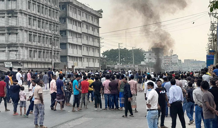 গাজীপুরে যান চলাচল বন্ধ, পুলিশের গাড়িতে আগুন